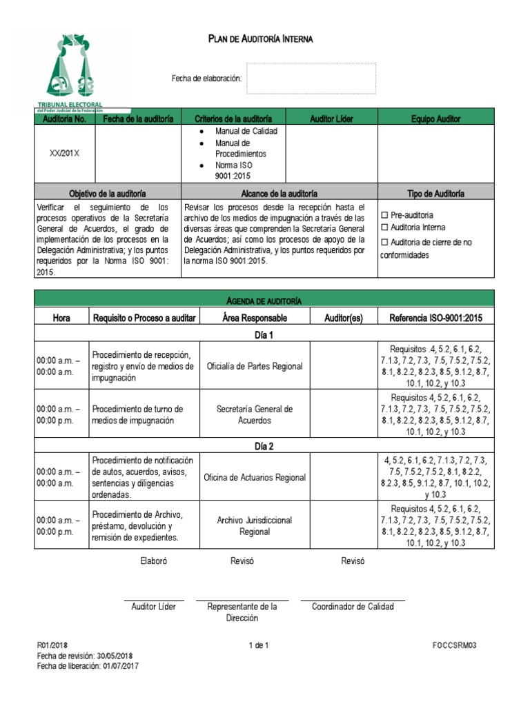 Plan de Auditoría Interna ISO 9001:2015 | PDF | Auditoría | Contabilidad
