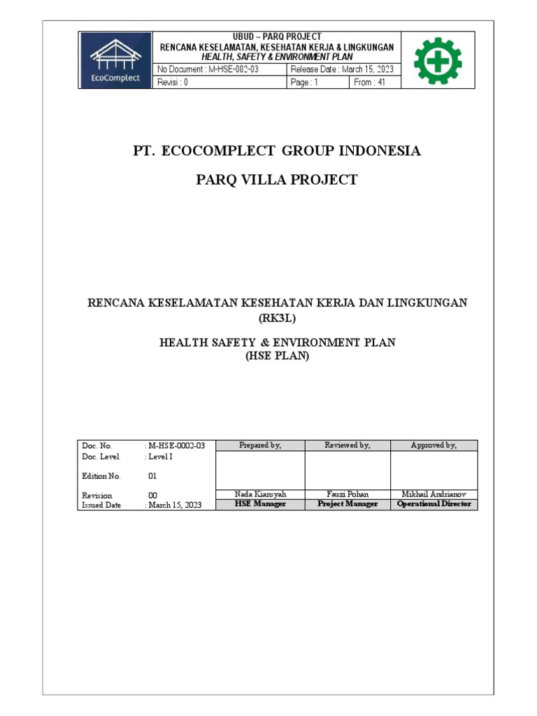 M Hse 002 03 Hse Plan Parq Villa Project Ubud Pdf Safety
