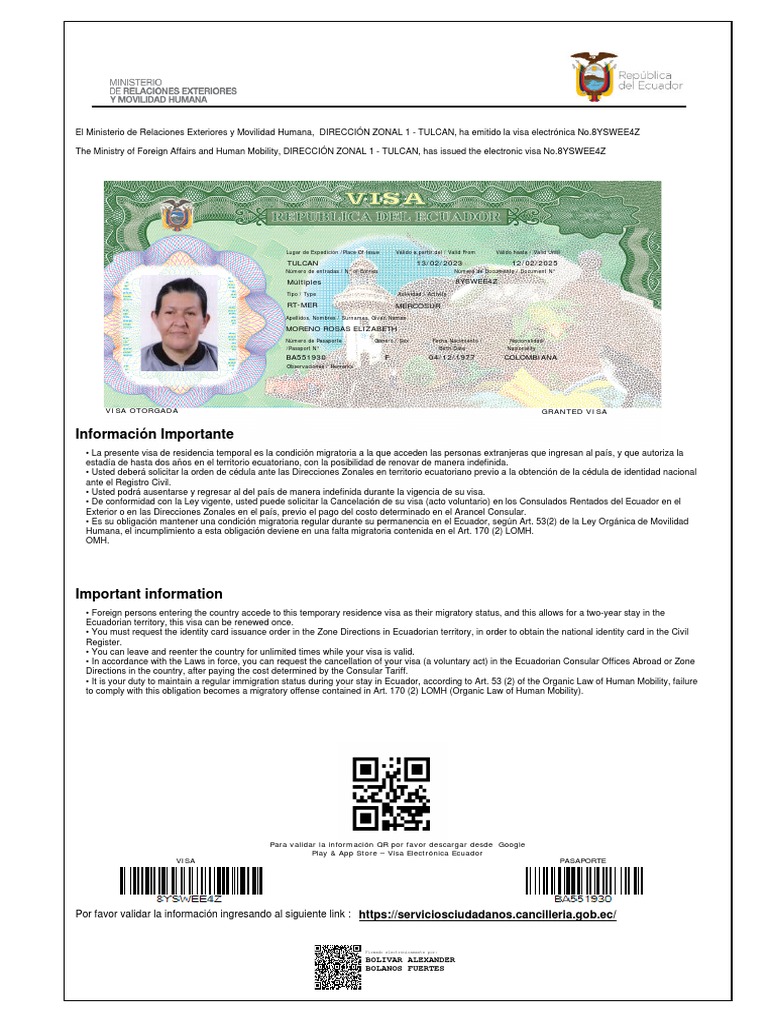 Visa Electr nica Temporal Ecuador 2023 PDF Visa De Viaje Gobierno 