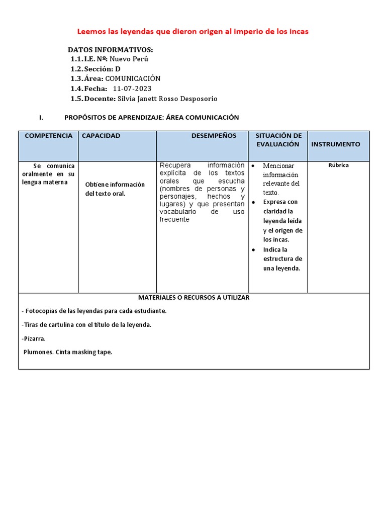 Leemos Las Leyendas Que Dieron Origen Al Imperio de Los Incas PDF