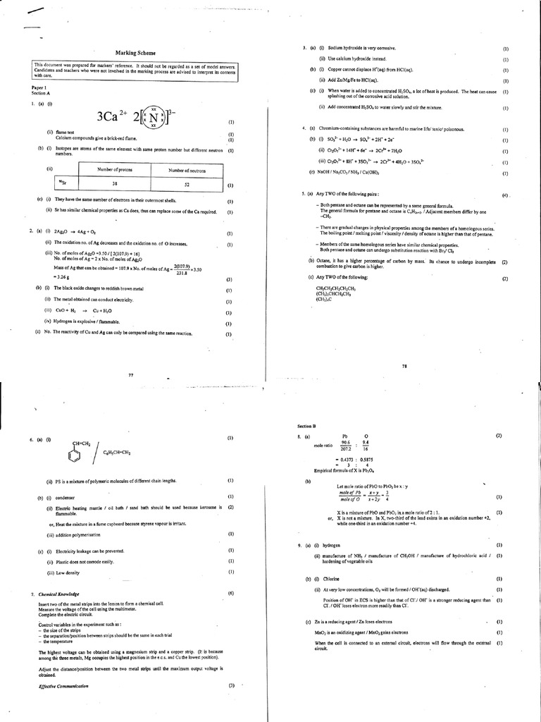 2005 chemistry paper i marking scheme pdf