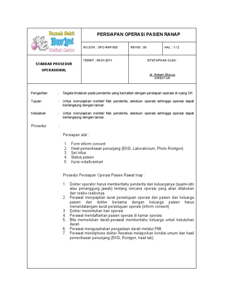 Persiapan Operasi Pasien Ranap | PDF