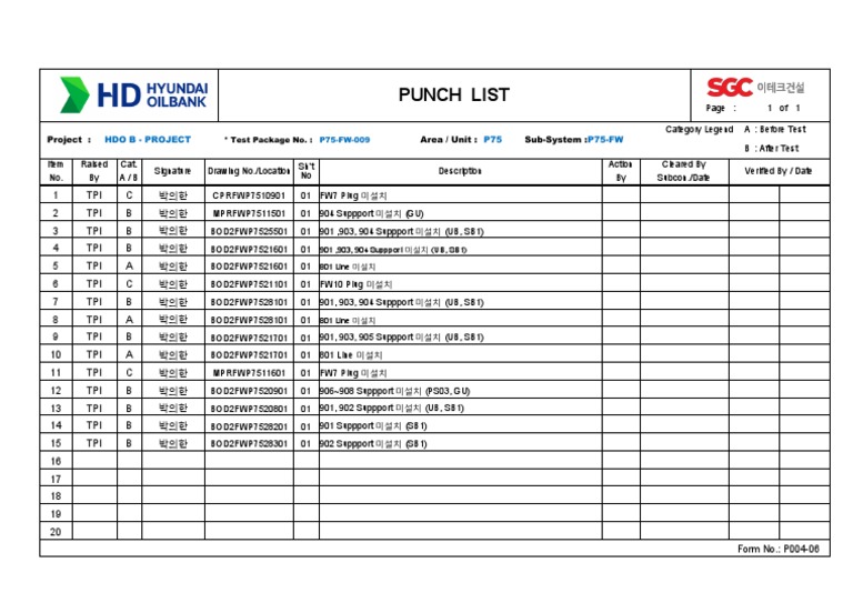 Punch List: Hdo B - Project P75 P75-FW | PDF
