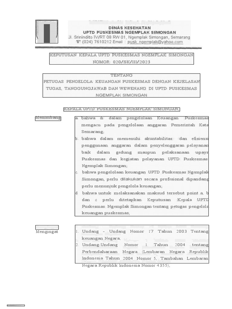 SK - 020 - Penetapan Pengelola Keuangan | PDF