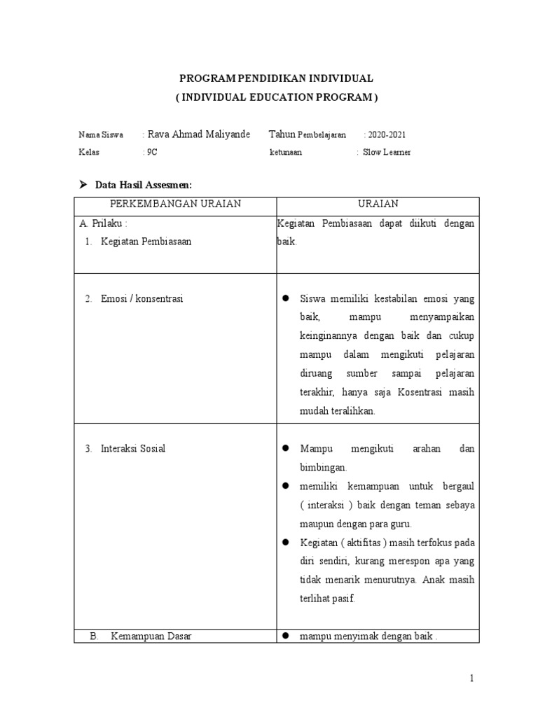 Program Pendidikan Individual untuk Siswa Slow Learner | PDF
