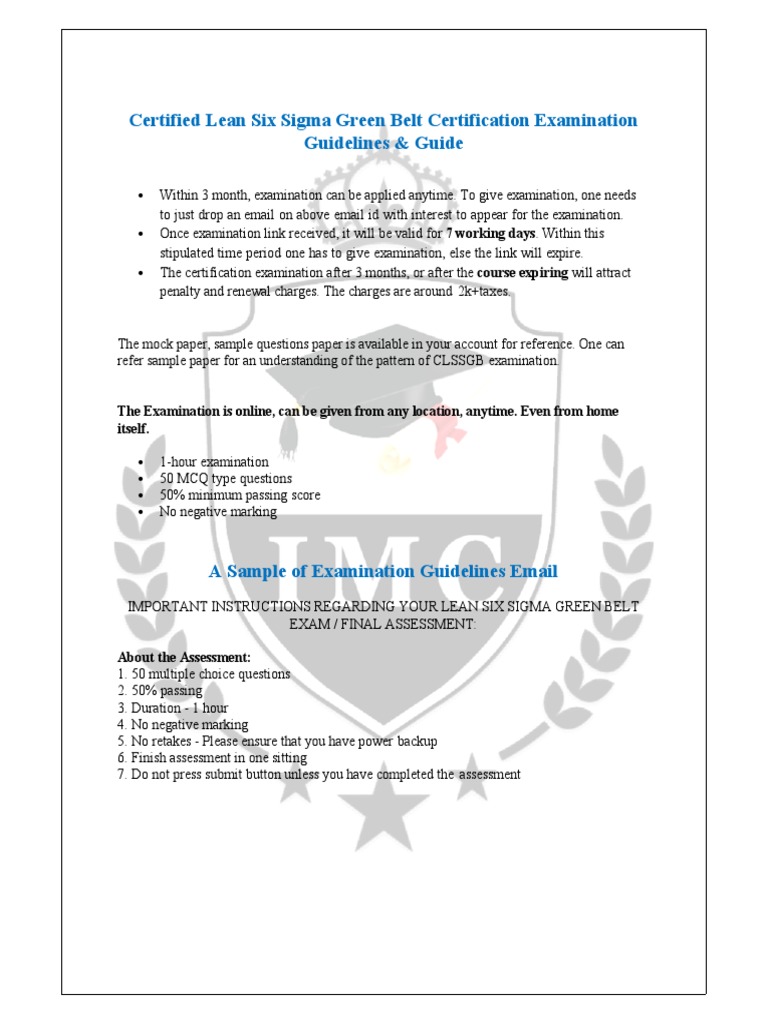 Lean Six Sigma Exam Guidelines | PDF