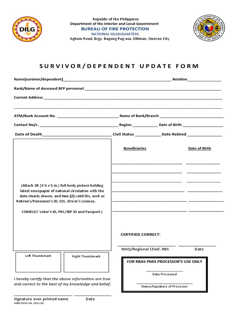 Update Form Survivors | PDF | Government | Government And Personhood