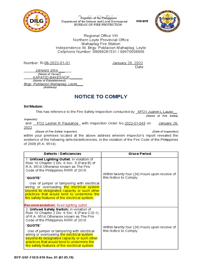 Notice to Comply: Fire Safety Violations | PDF | Fire Safety | Public ...