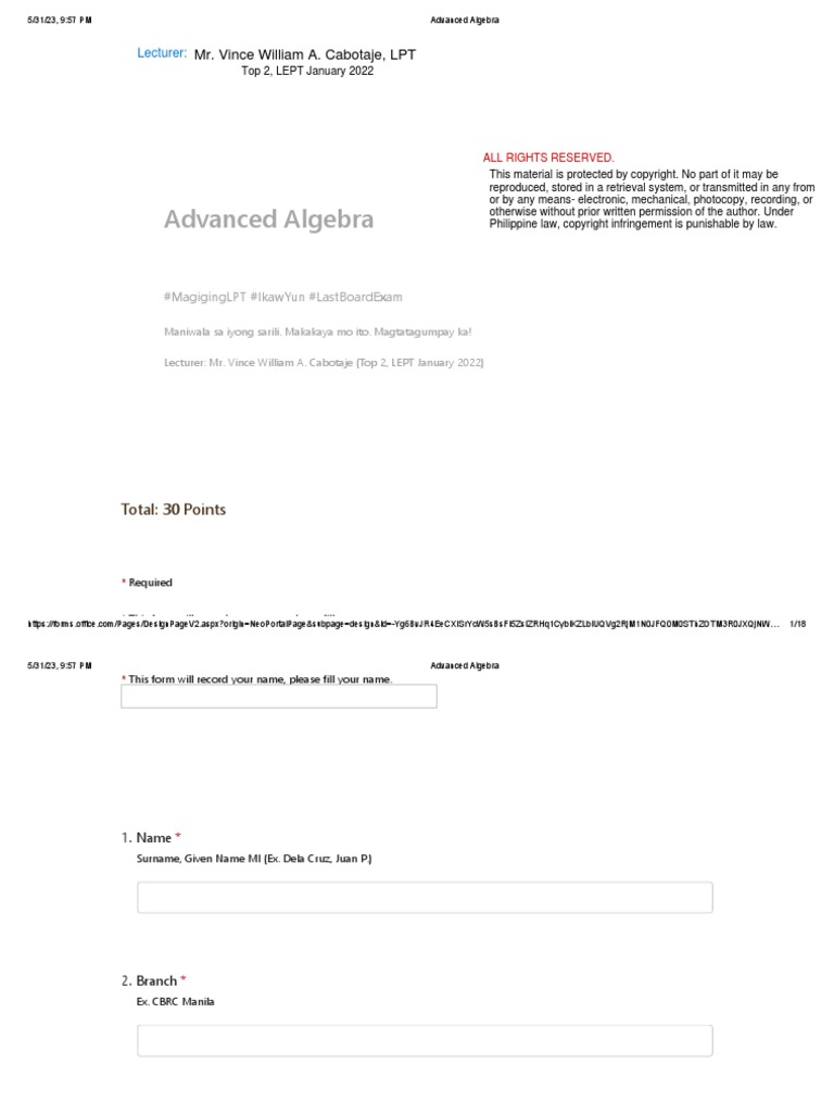 Advanced Algebra Solution Sheet | PDF | Logarithm | Mathematical Analysis