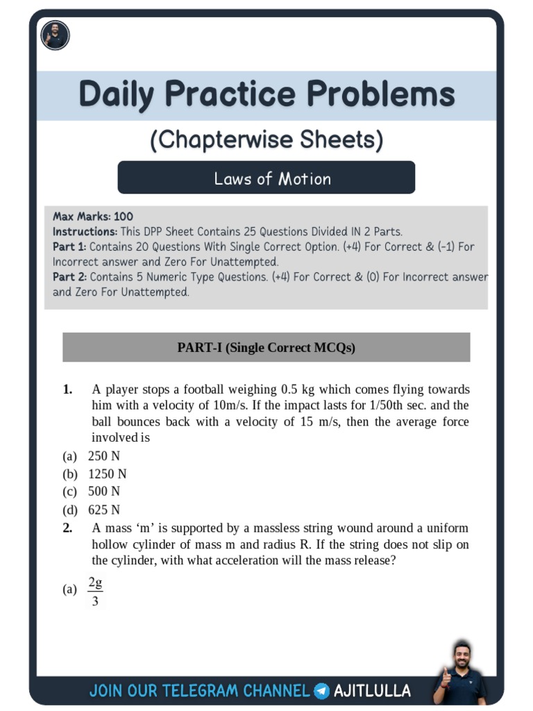 JEE Mains Laws of Motion DPP | PDF | Force | Tension (Physics)