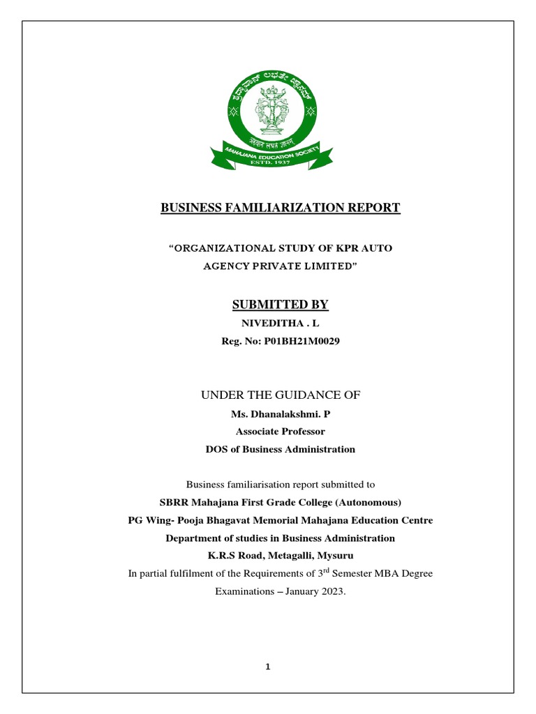 Business Familiarization Report Niveditha L PDF Human Resources