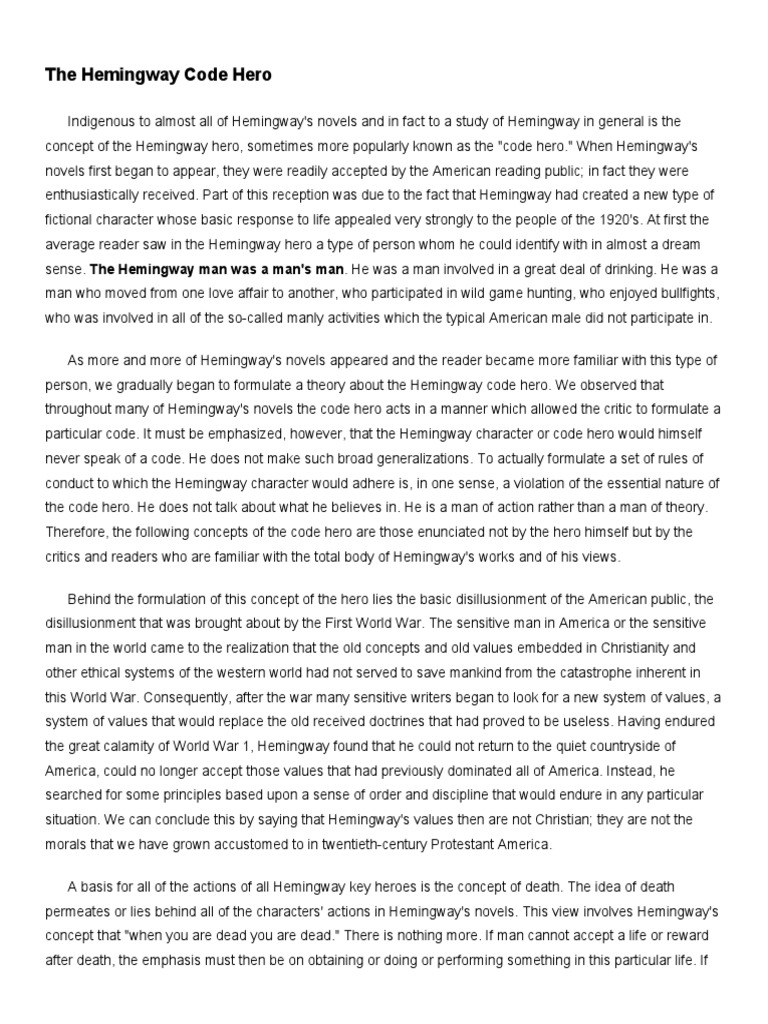 Understanding the Hemingway Code Hero | PDF | Ernest Hemingway ...