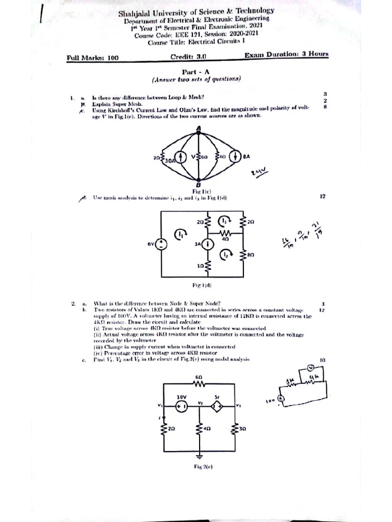 Electrical Circuits Question PDF