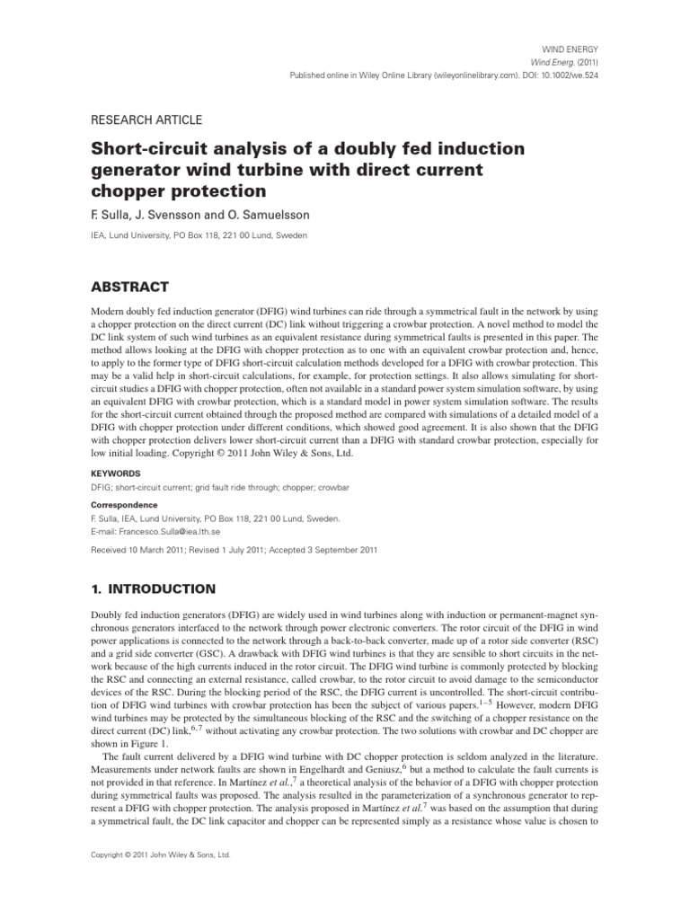 Short Circuit Analysis of DFIG PDF Rectifier Electrical Network