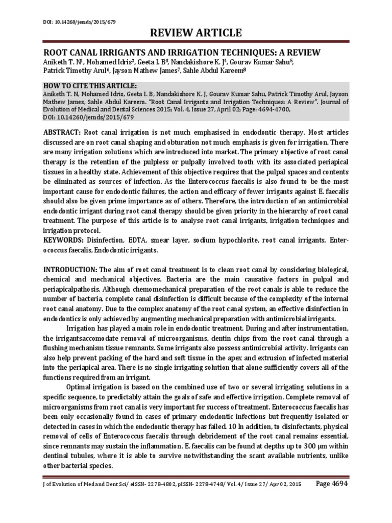Root Canal Irrigants and Irrigation Techniques A R | PDF | Chemistry ...