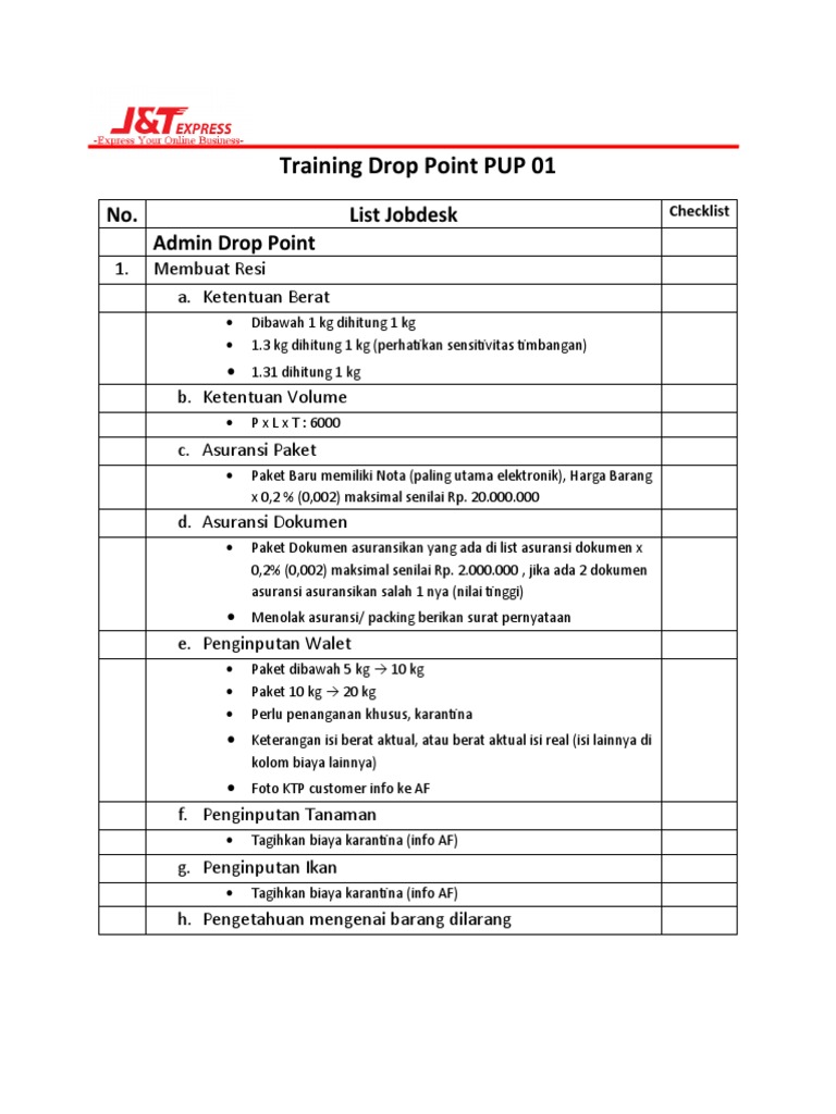 Prosedur Admin Drop Point PUP 01 | PDF
