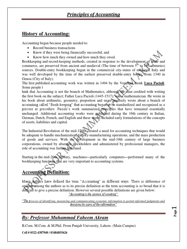 History & Basics of Accounting PDF Debits And Credits Bookkeeping