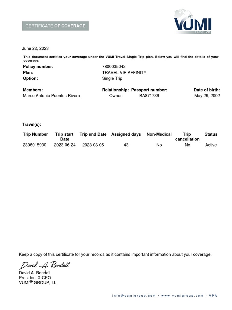 Certificate of coverage policy number plan option download free