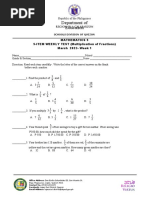 GRADE 5 5 Item Weekly Test Multiplication of Fractions