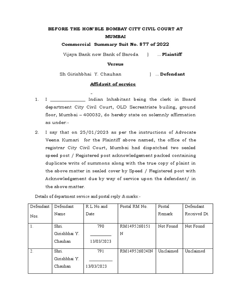 Affidavit of Service New Format | PDF | Affidavit | Separation Of Powers