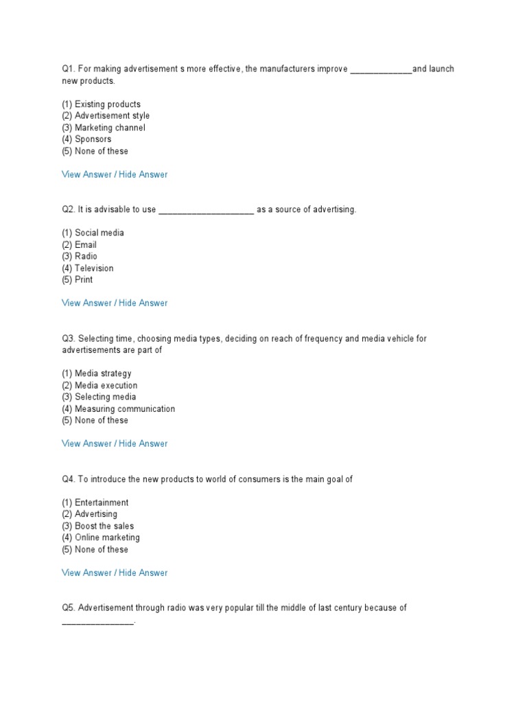 Effective Advertising Strategies Quiz | PDF | Brand | Advertising