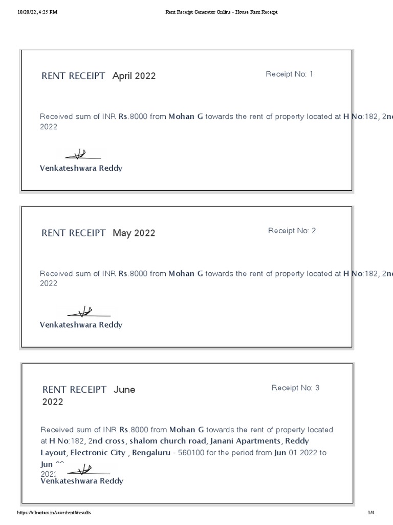 Rent Receipt Generator Online House Rent Receipt PDF