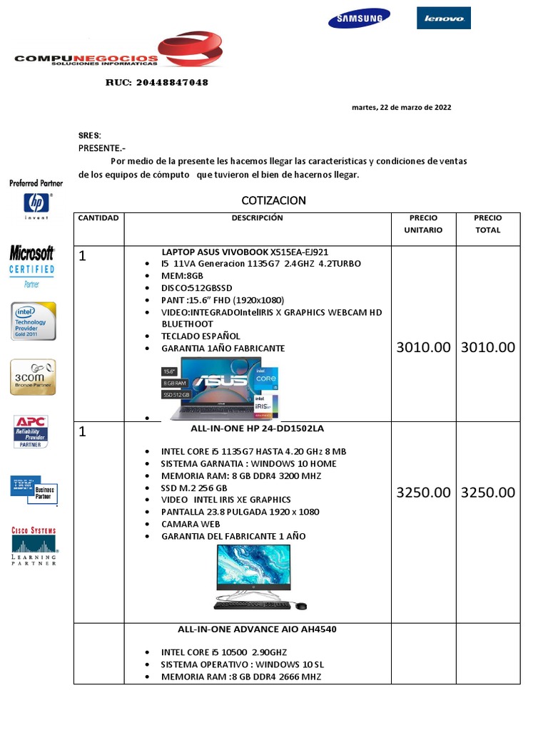 Formato de Cotizacion | PDF | Unidad de estado sólido | Hardware de la ...