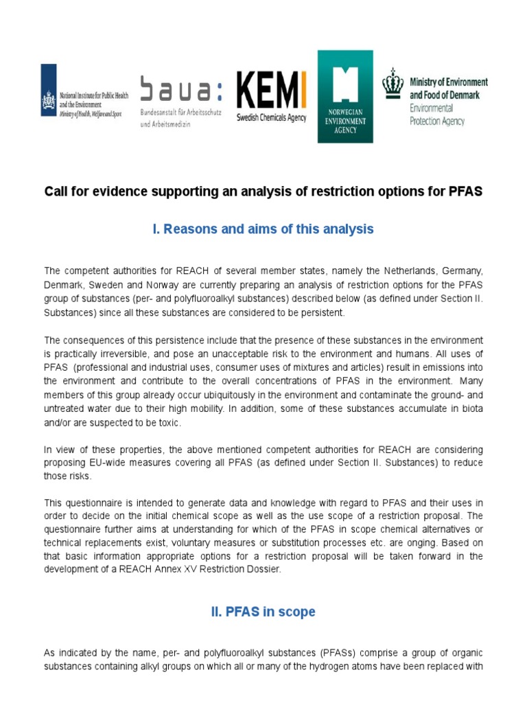 PFAS Restriction Options Analysis Call | PDF | Chemical Substances ...
