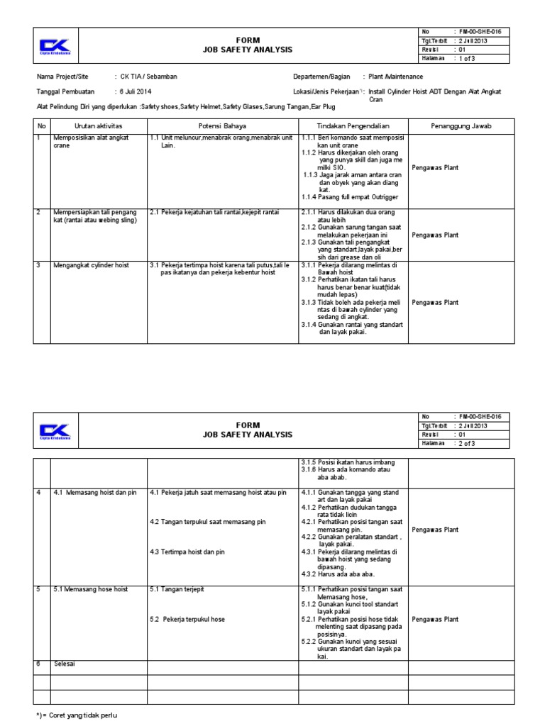 JSA Install 740 ADT Cyl Hoist PDF