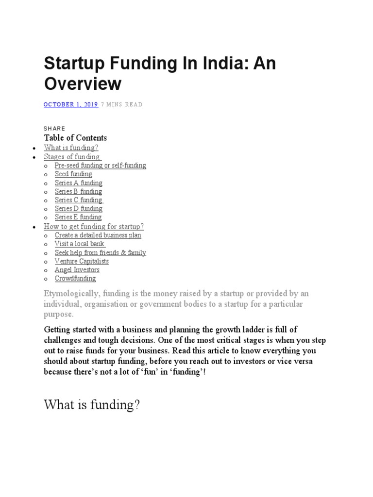 Startup Funding Stages in India | PDF | Startup Company | Small ...