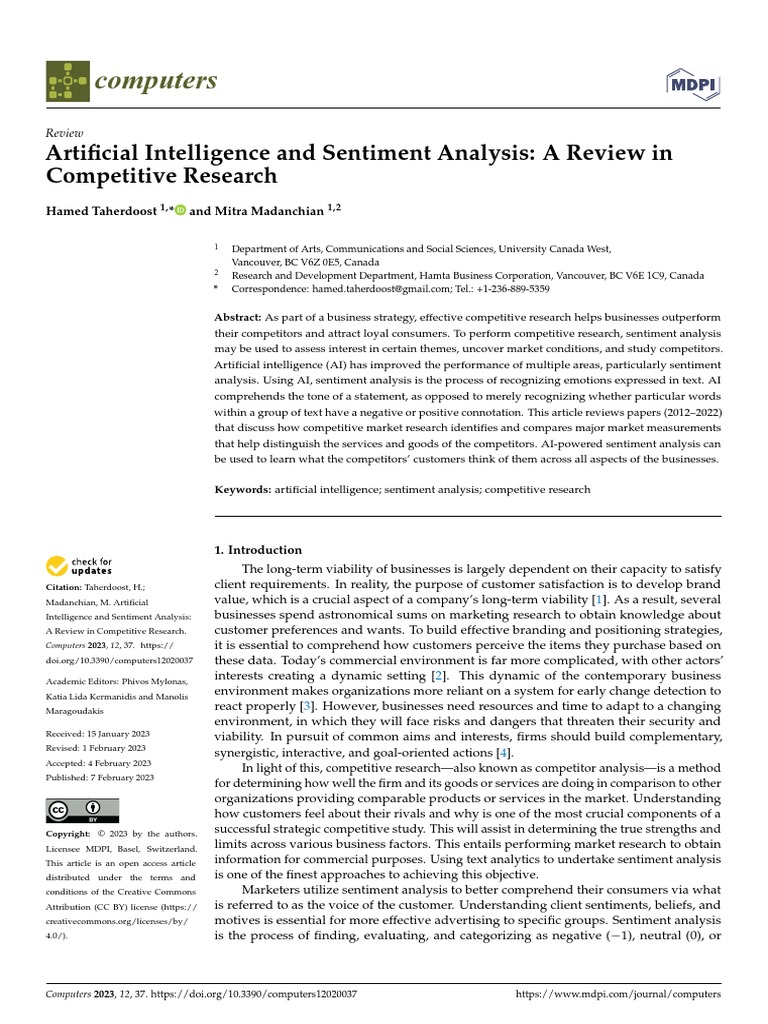 Artificial Intelligence and Sentiment Analysis: A Review in Competitive ...