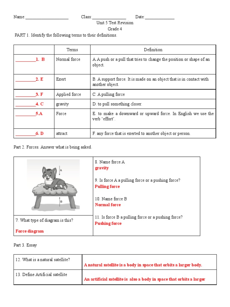 Unit 5 Test Answer PDF Force Friction