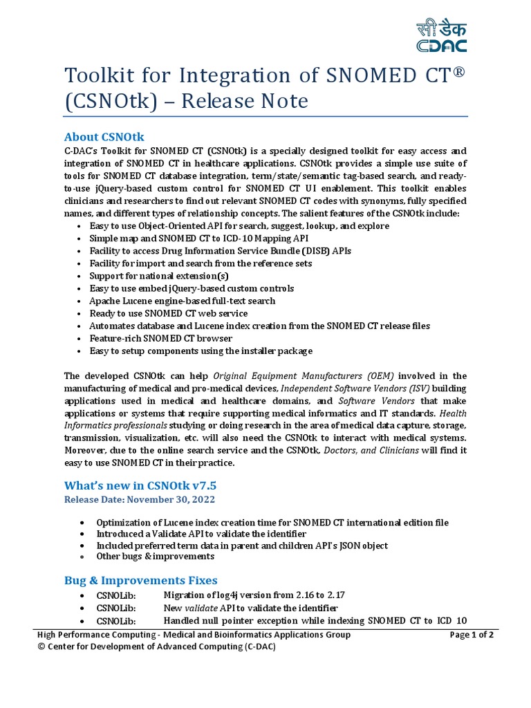 CSNOtk Release Note v7.5 PDF Databases Json