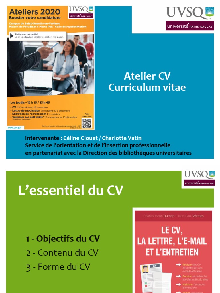 Atelier CV : Guide Pratique et Conseils | PDF