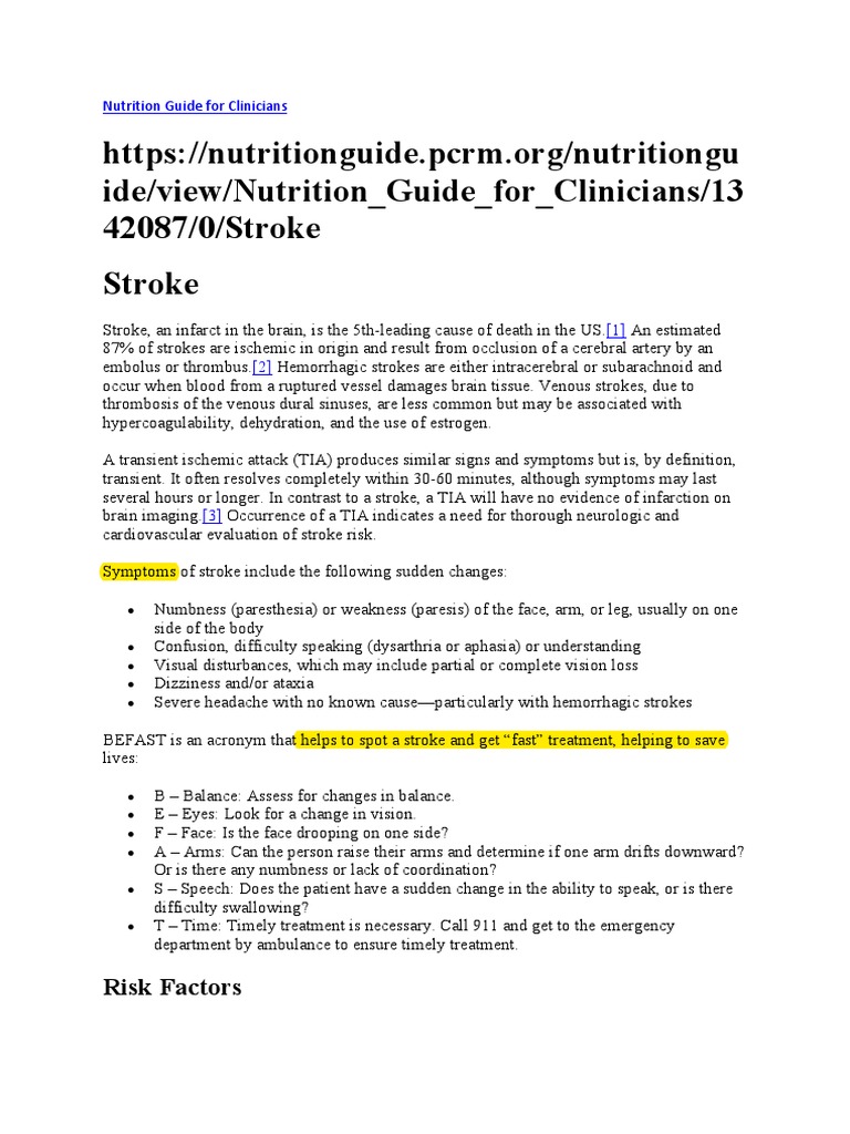 Nutrition Guide For Clinicians - STROKE | PDF | Stroke | Fat