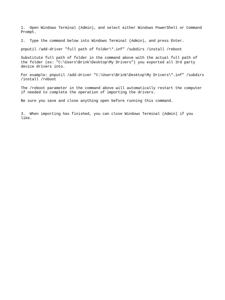 Restore all drivers using windows terminal pdf