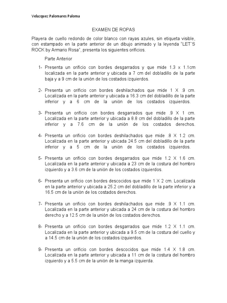 Examen de Ropas | PDF