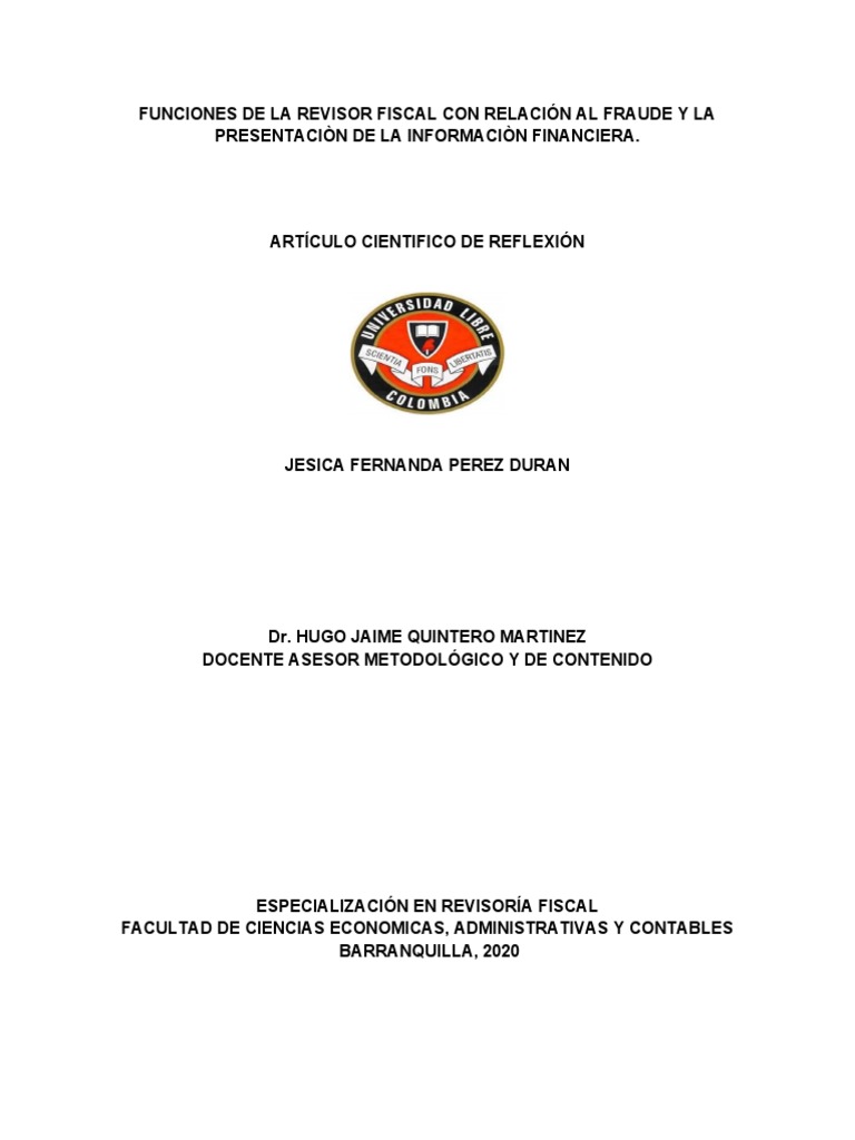 Funciones del Revisor Fiscal y Fraude | PDF | Auditoría | Enron