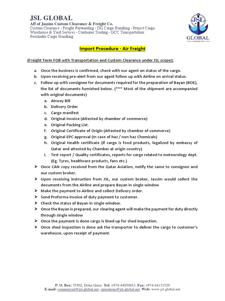 Air Freight Import Procedure Guide | PDF