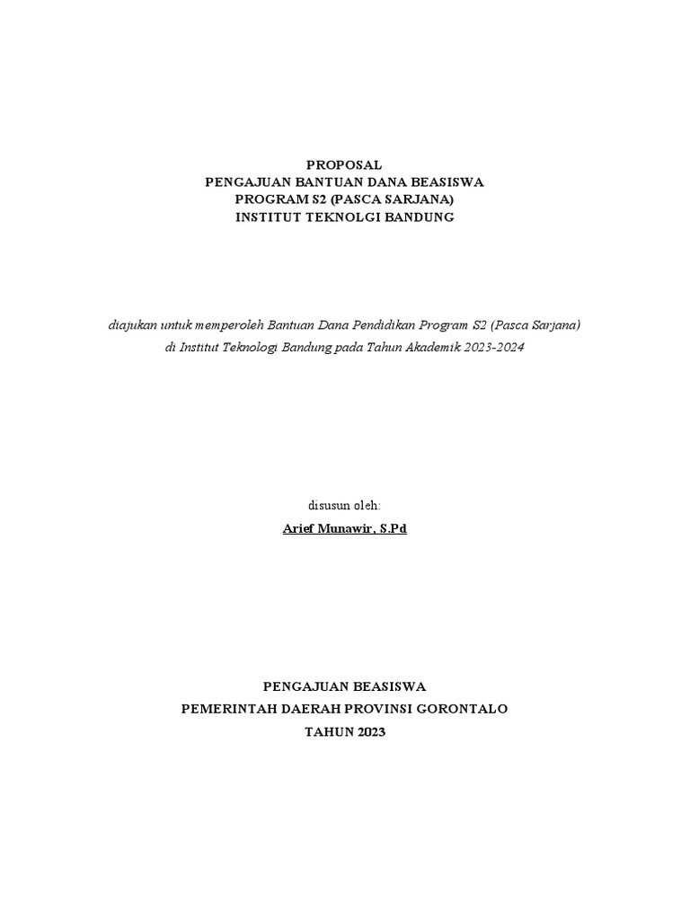 Proposal Beasiswa S2 ITB 2024 | PDF
