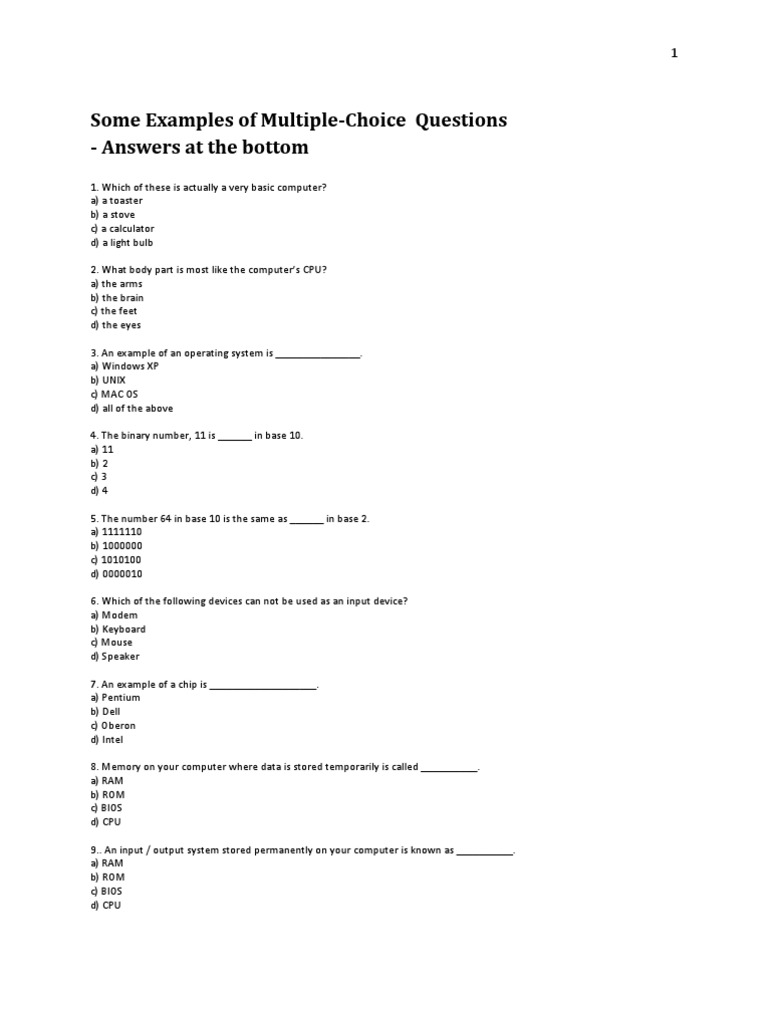 Computer Basics Multiple-Choice Quiz | PDF | Computers | Technology ...
