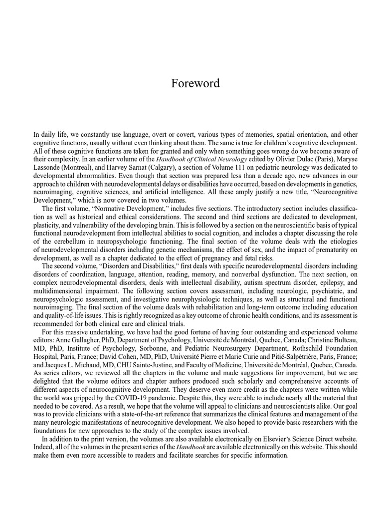 Foreword_2020_Handbook-of-Clinical-Neurology | PDF | Mental Disorder ...