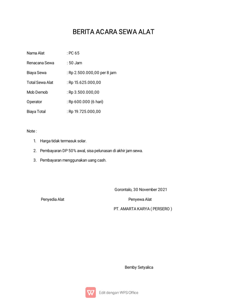 Berita Acara Sewa Alat | PDF