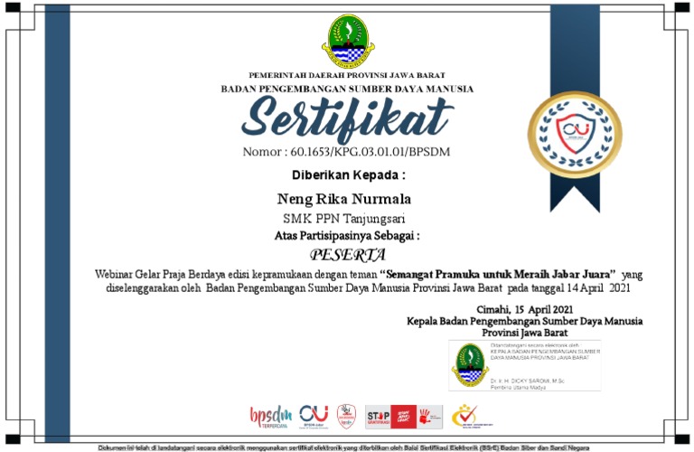1653 - Sertifikat Webinar Kepramukaan - Neng Rika Nurmala | PDF