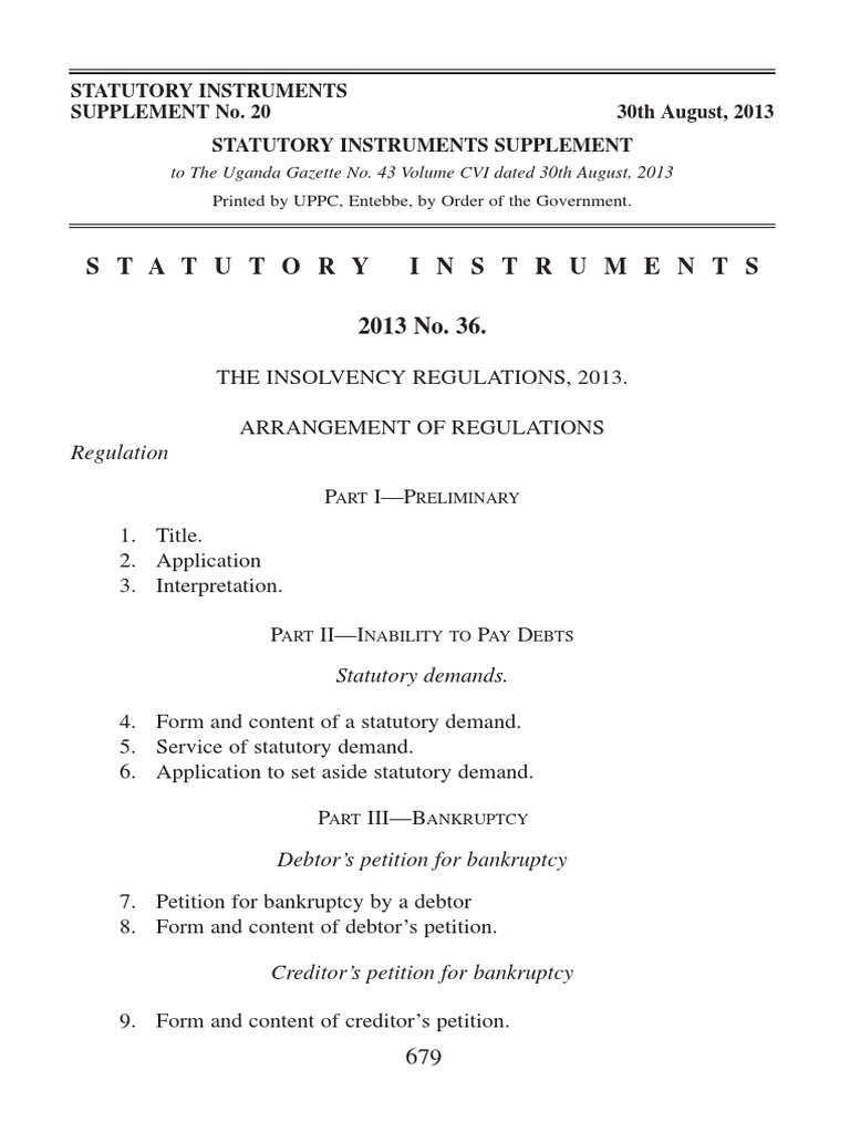 Uganda Insolvency Regulations 2013 | PDF | Bankruptcy | Liquidation