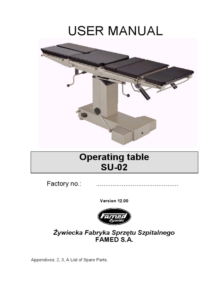 Famed Table SU02 User Manual PDF Medical Device Manual Transmission