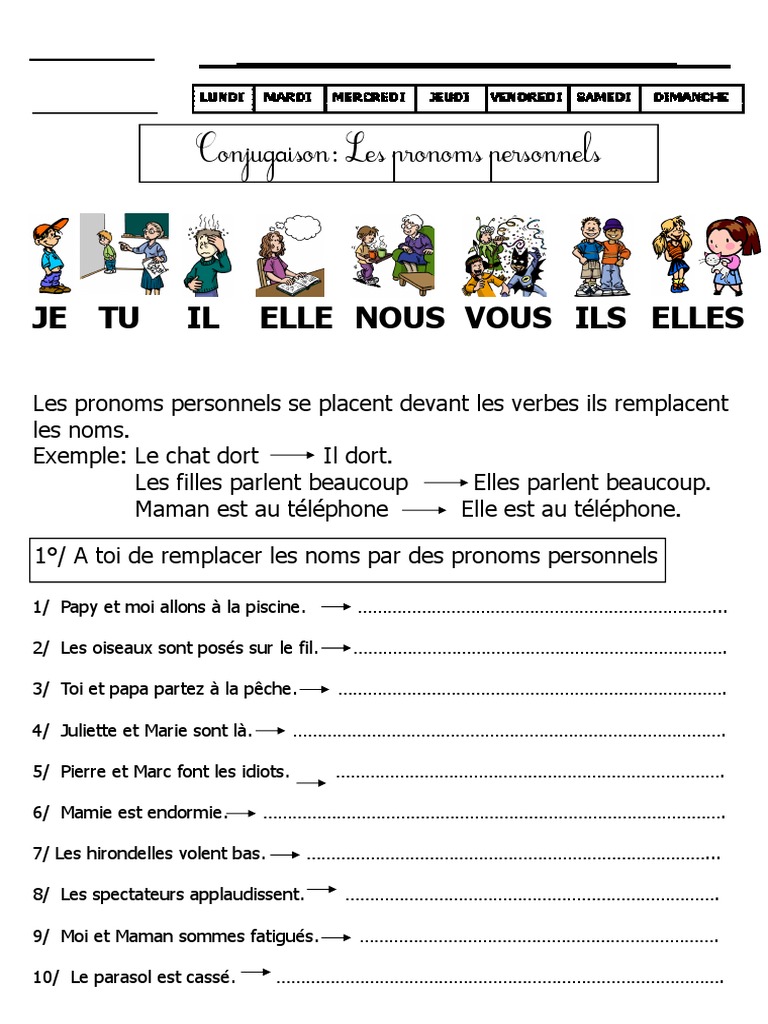 Exercices sur les pronoms personnels CE1 | PDF