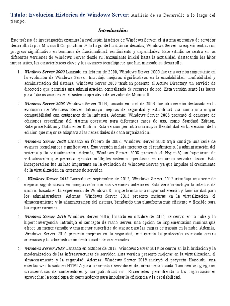 Evolución Histórica de Windows Server Análisis de Su Desarrollo A Lo ...