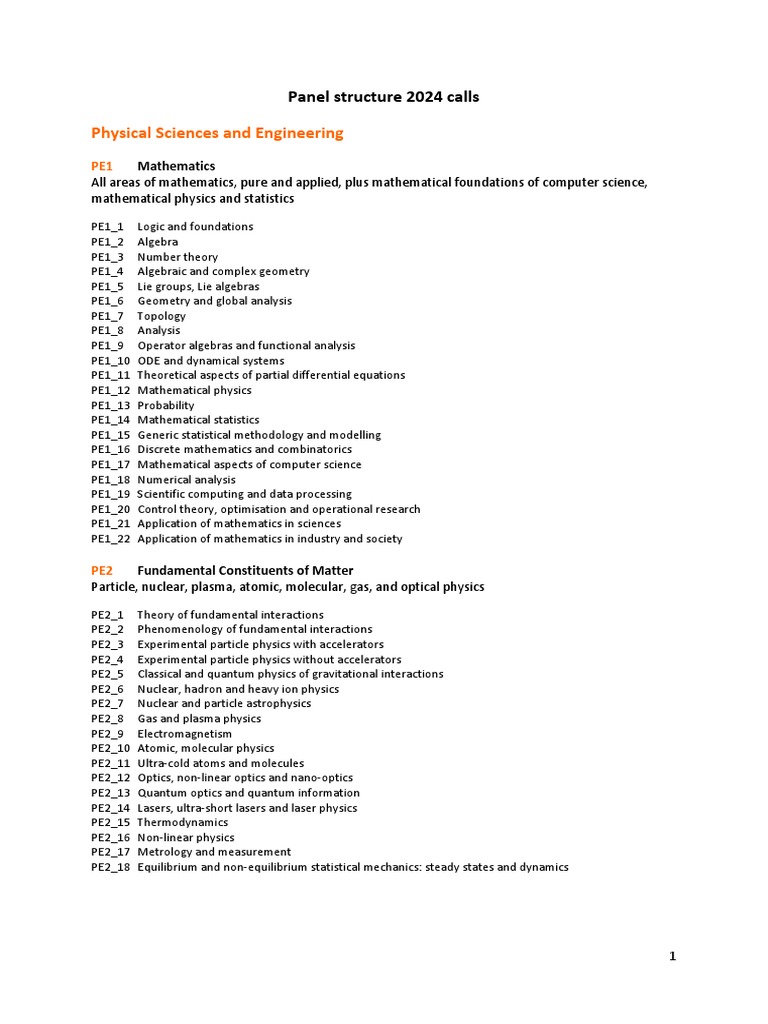 ERC Panel Structure 2024 Overview | PDF | Physics | Astronomy