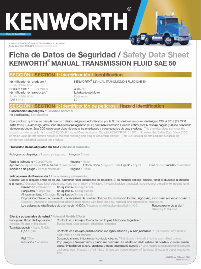 Msds KWT Manual Transmission Fluid Sae 50 PDF Naturaleza Materiales